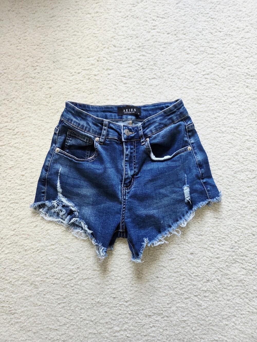 AKIRA Dark Blue Distressed Denim Shorts